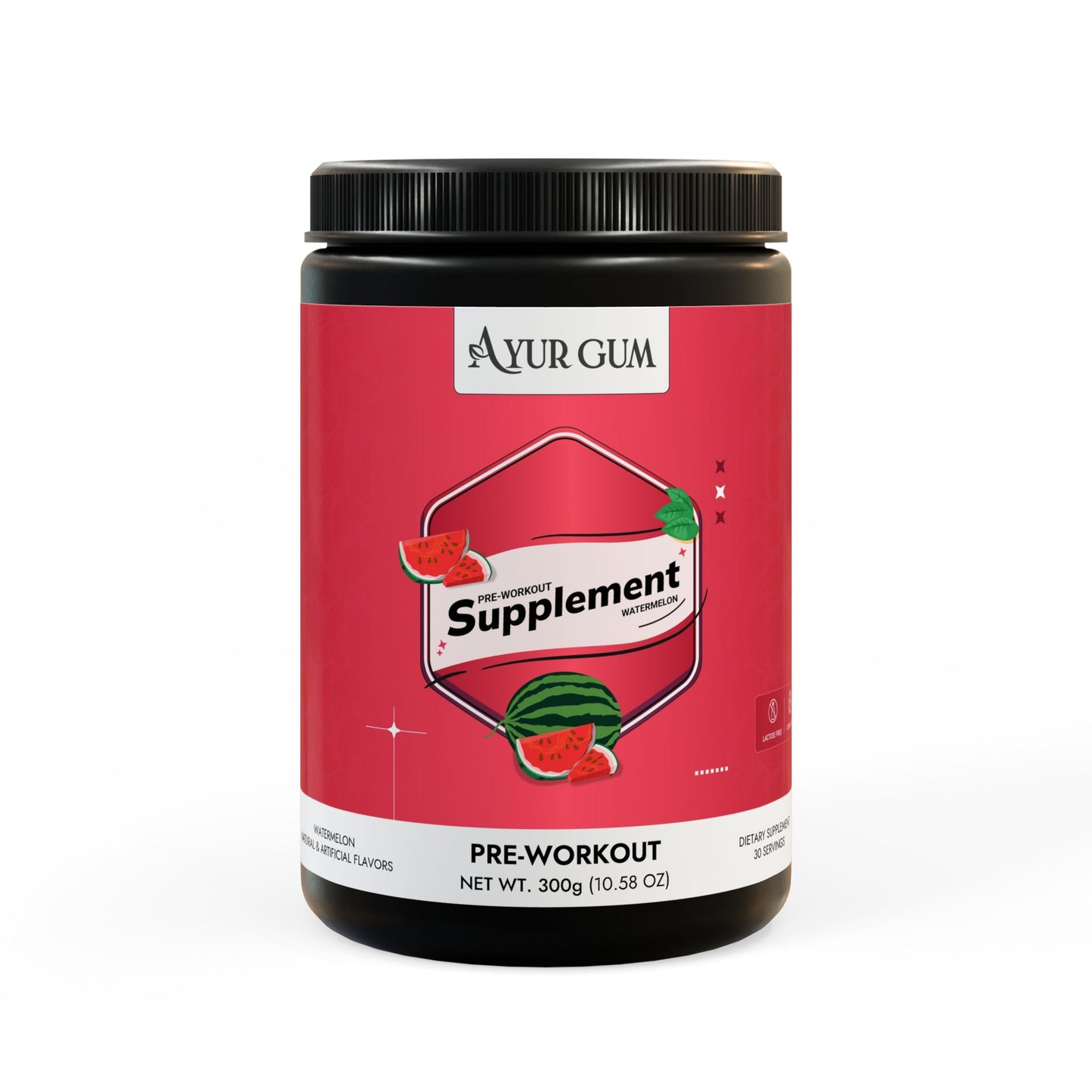 Ayurgum Pre-Workout Supplement, Watermelon (300g, 10.58oz)