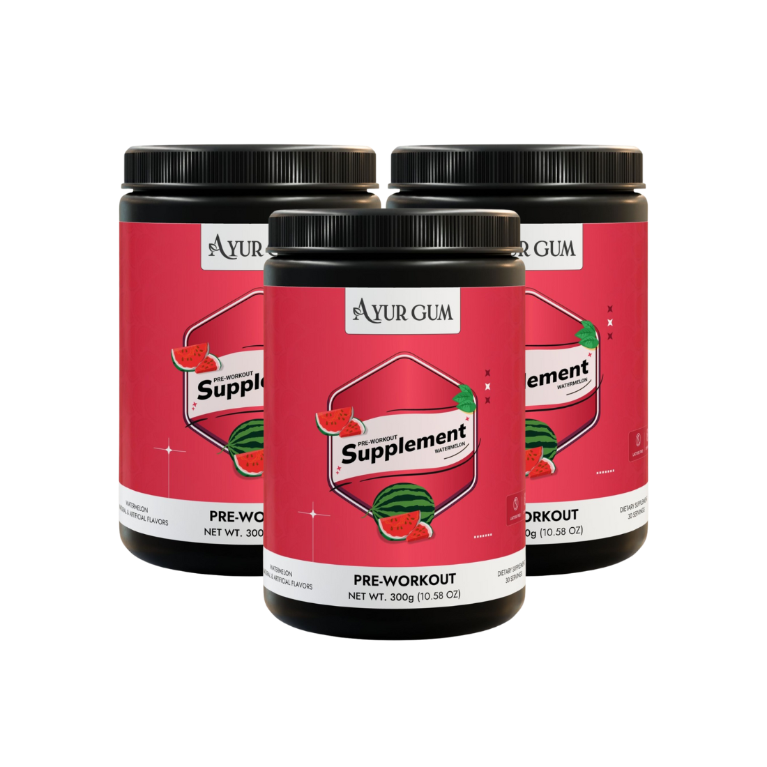 Ayurgum Pre-Workout Supplement, Watermelon (300g, 10.58oz)